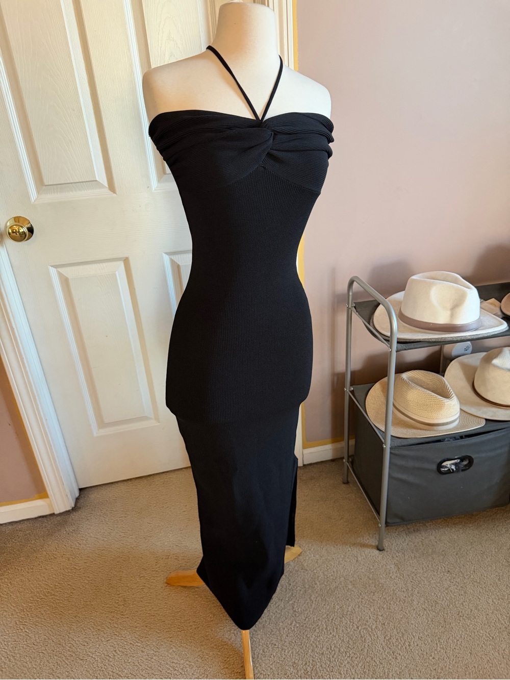 Women’s Black Strapless Maxi Dress with Halter Detail - NWT